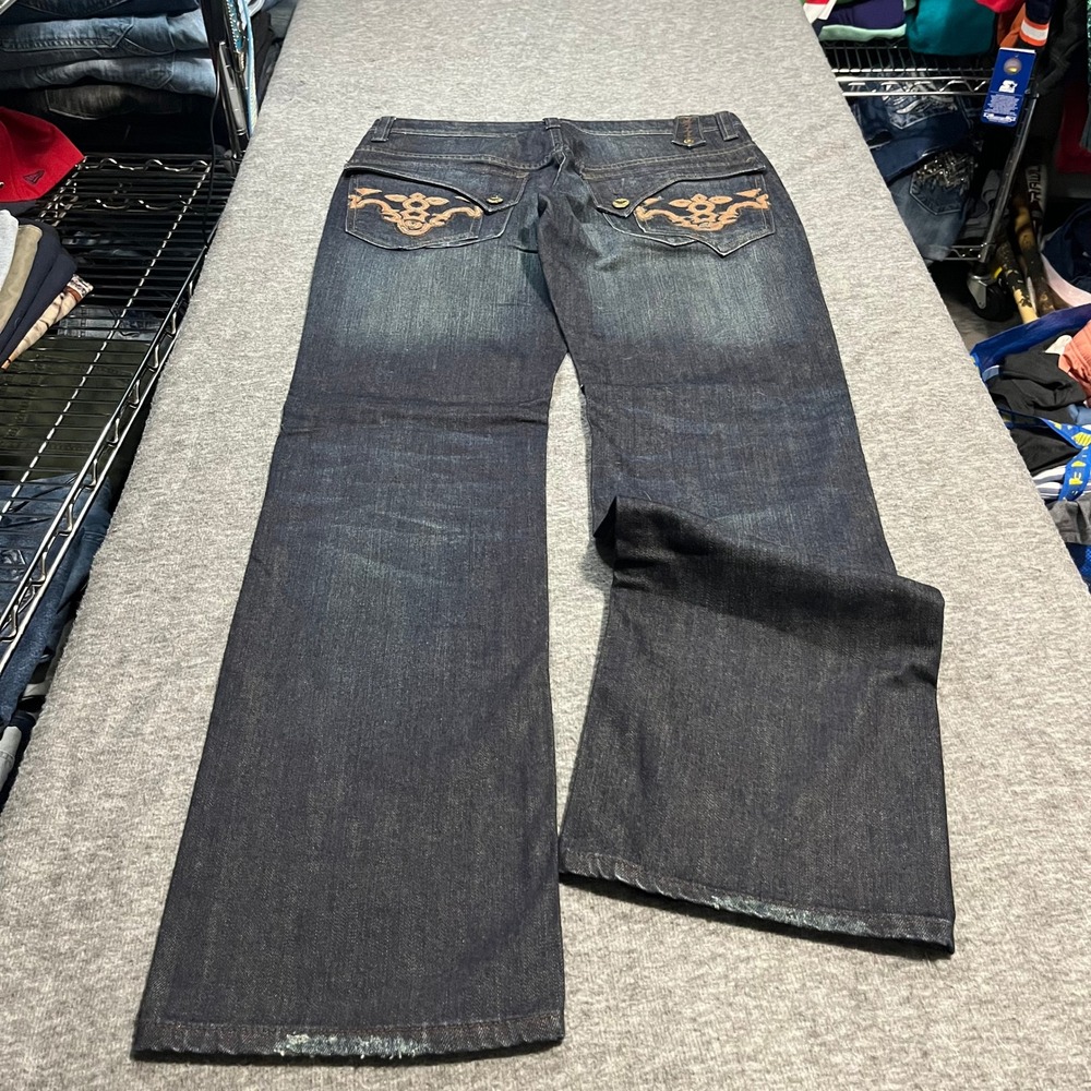 Antik Denim Mens 32x34 Flared Baggy WideLeg Distressed Embroidered Y2K Jeans NWT